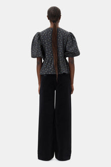 Black Printed Cotton Peplum Blouse | Phantom