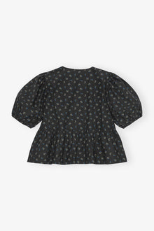 Black Printed Cotton Peplum Blouse | Phantom
