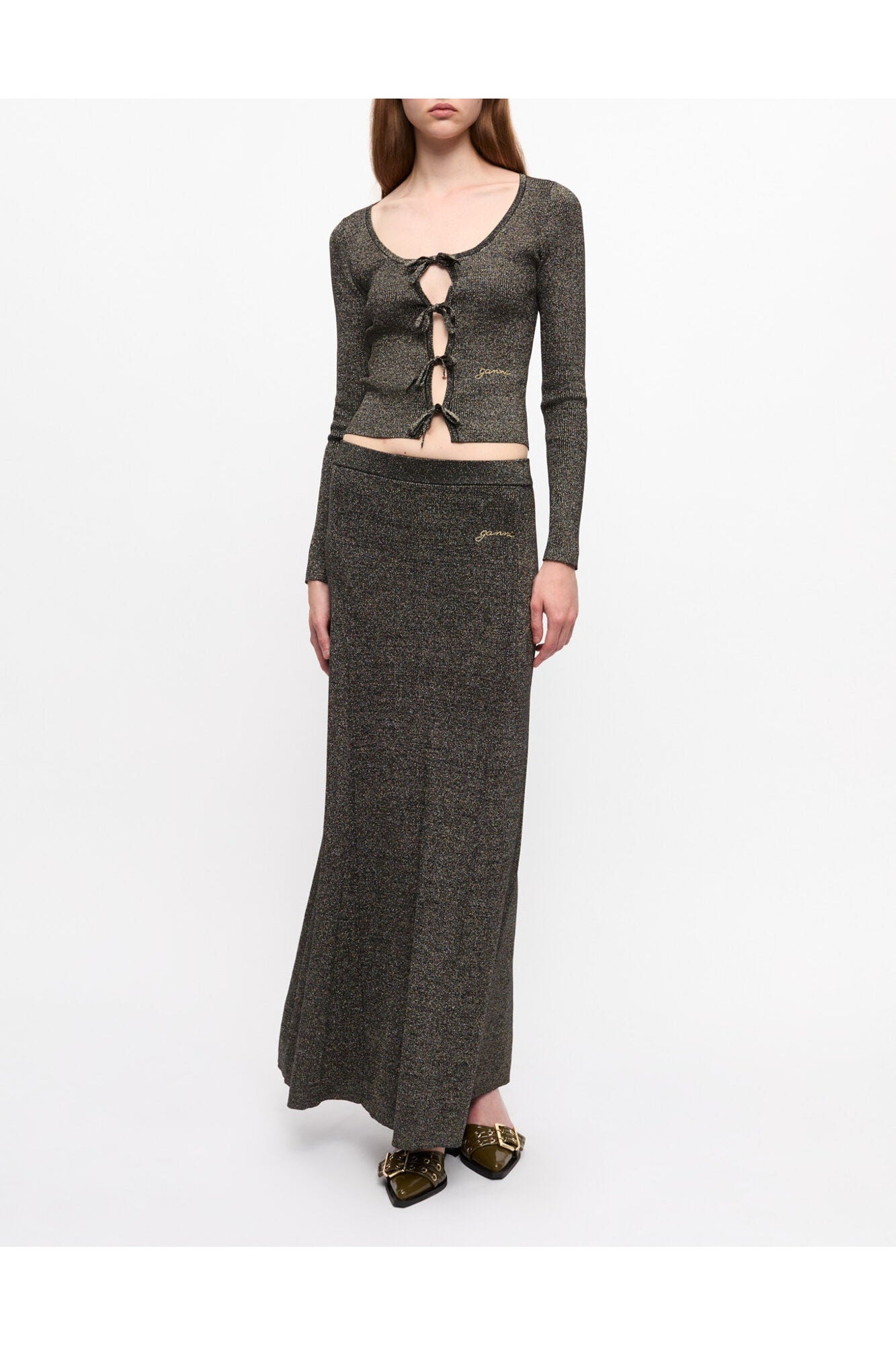 Black and Gold Sparkle Rib Maxi Skirt | Multicolour