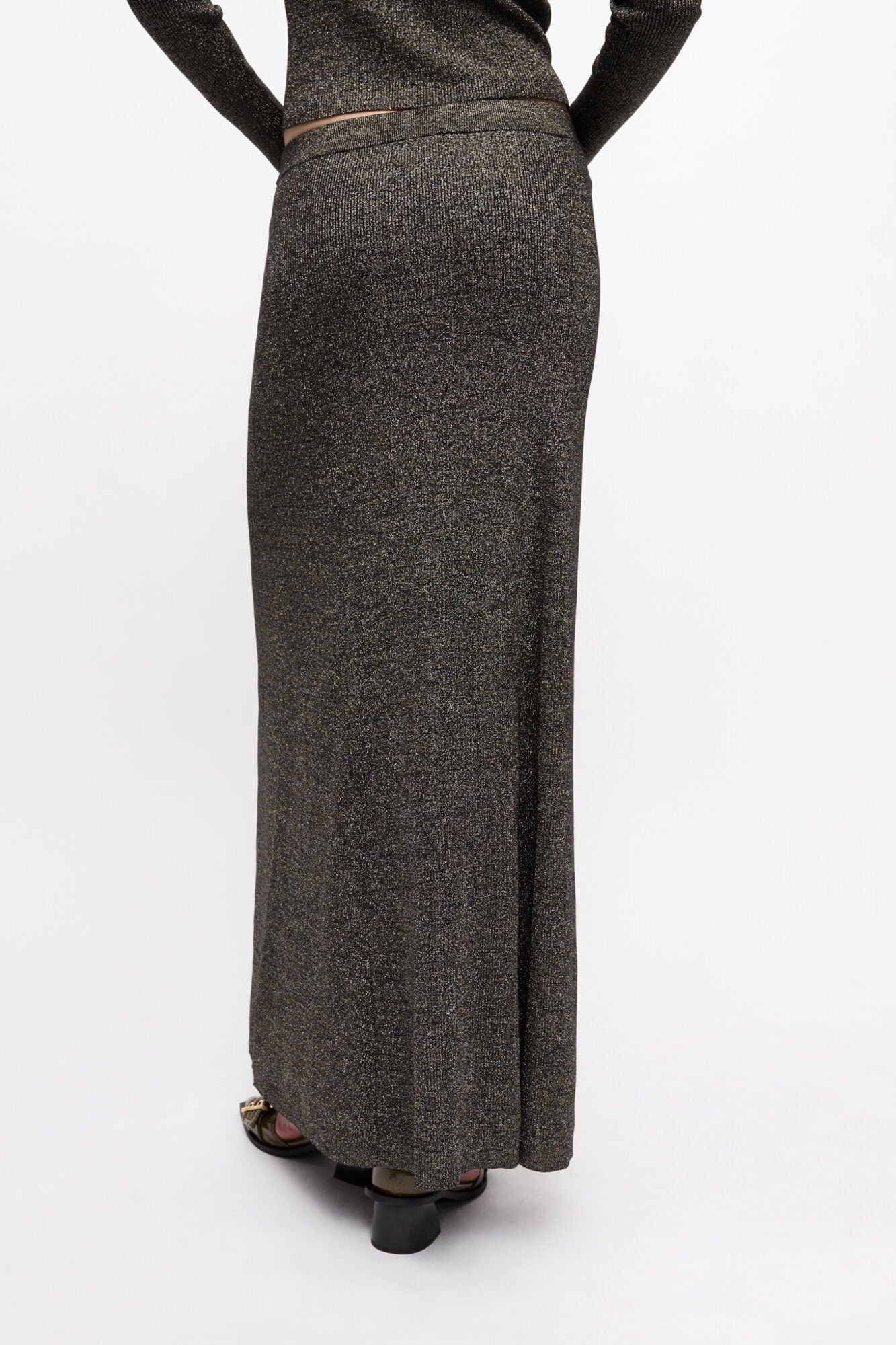 Black and Gold Sparkle Rib Maxi Skirt | Multicolour