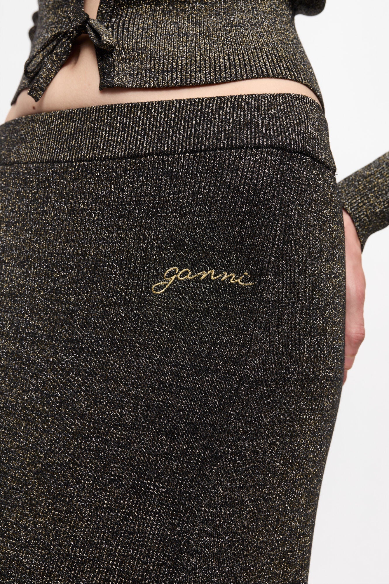 Black and Gold Sparkle Rib Maxi Skirt | Multicolour