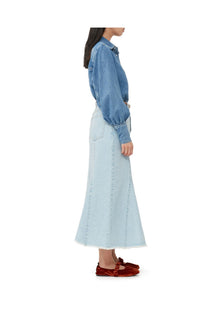 Bleach Denim Peplum Midi Skirt | Light Blue Stone