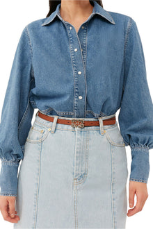 Bleach Denim Peplum Midi Skirt | Light Blue Stone