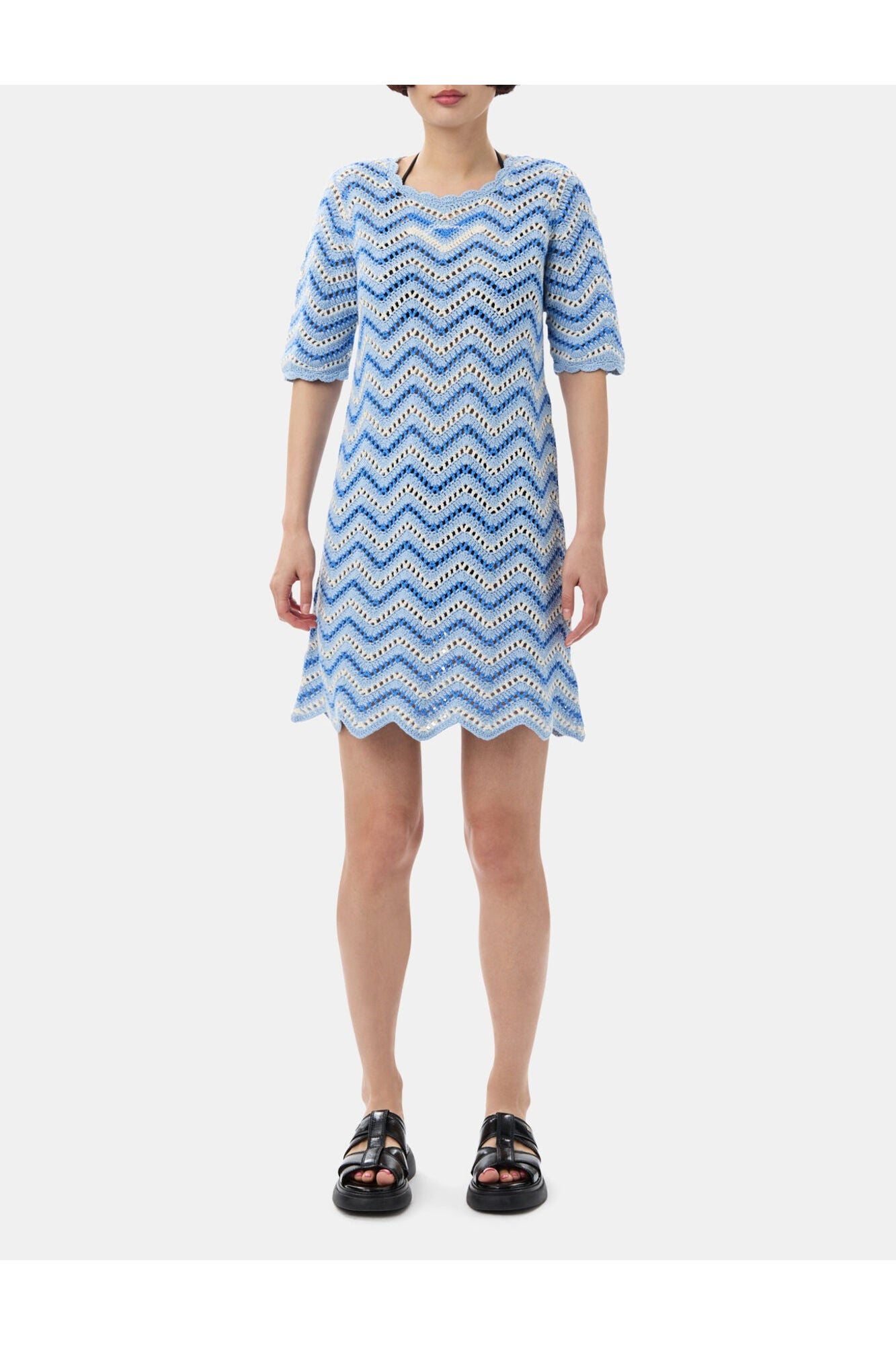 Blue Cotton Crochet Mini Dress | Heather