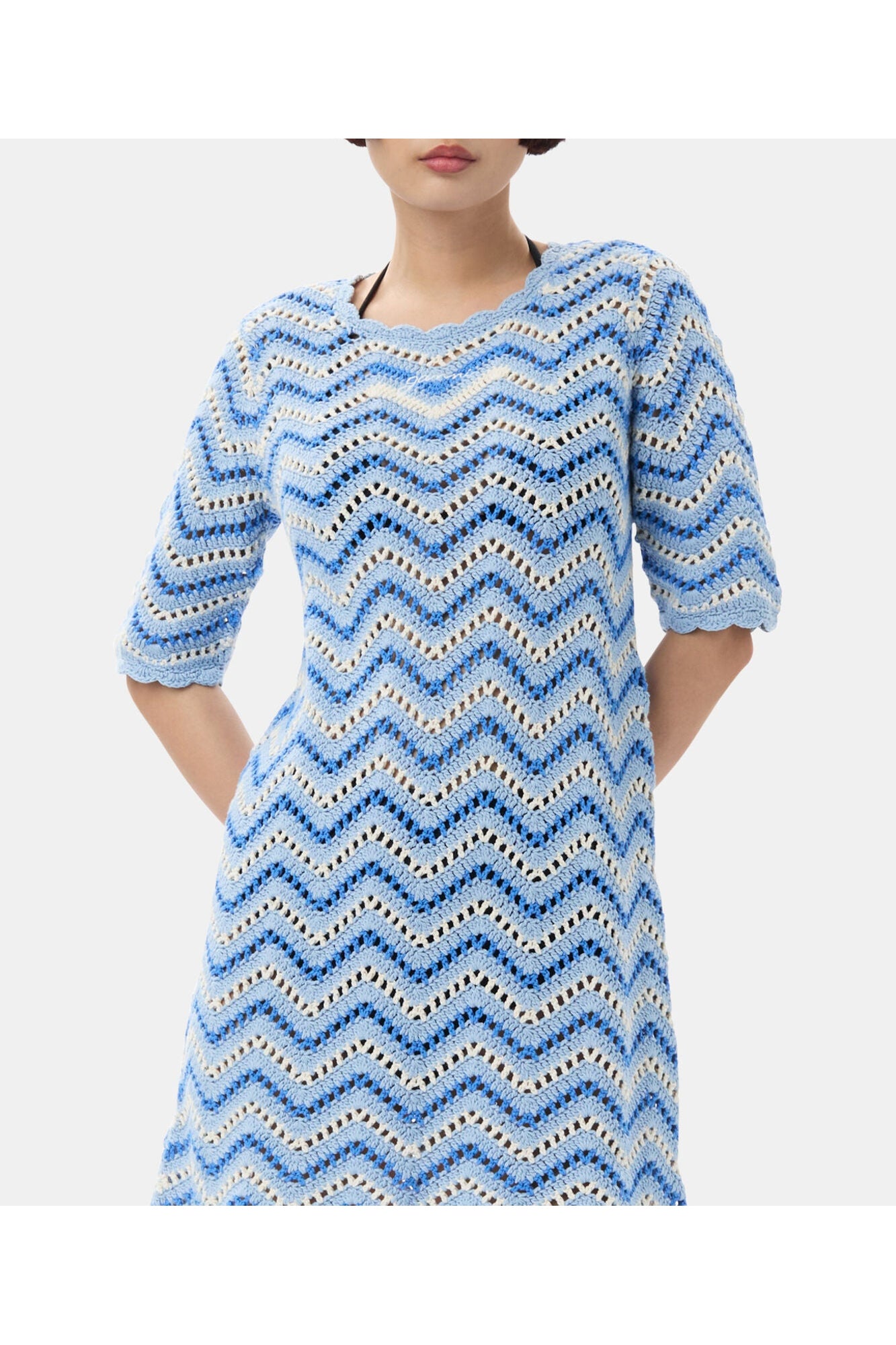 Blue Cotton Crochet Mini Dress | Heather