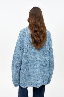 Blue Denim Handknit Cardigan | Light Indigo