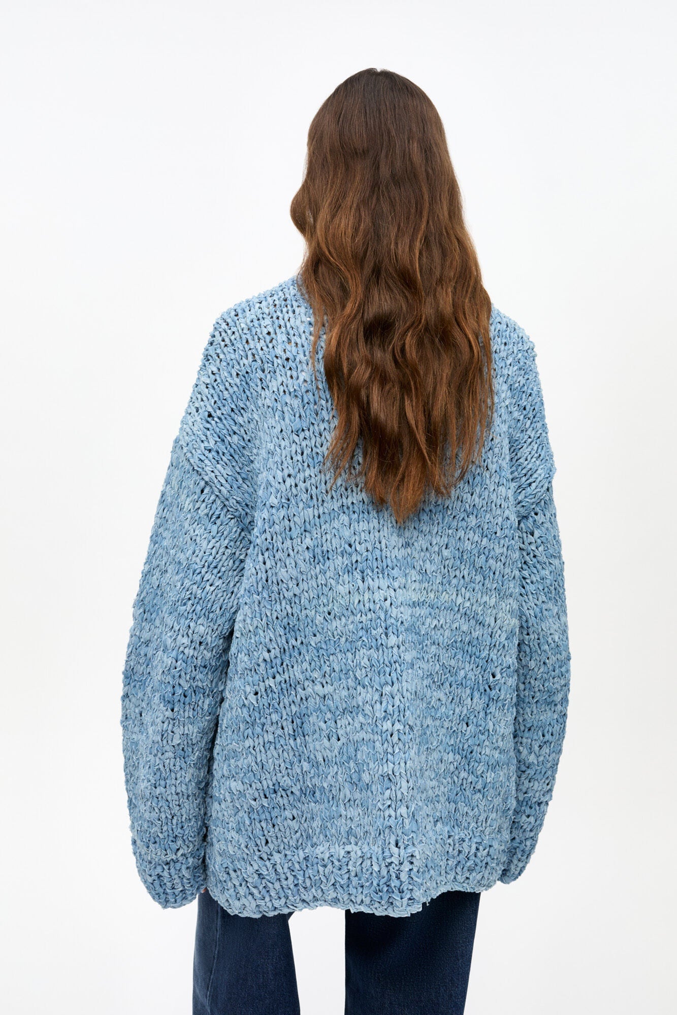 Blue Denim Handknit Cardigan | Light Indigo