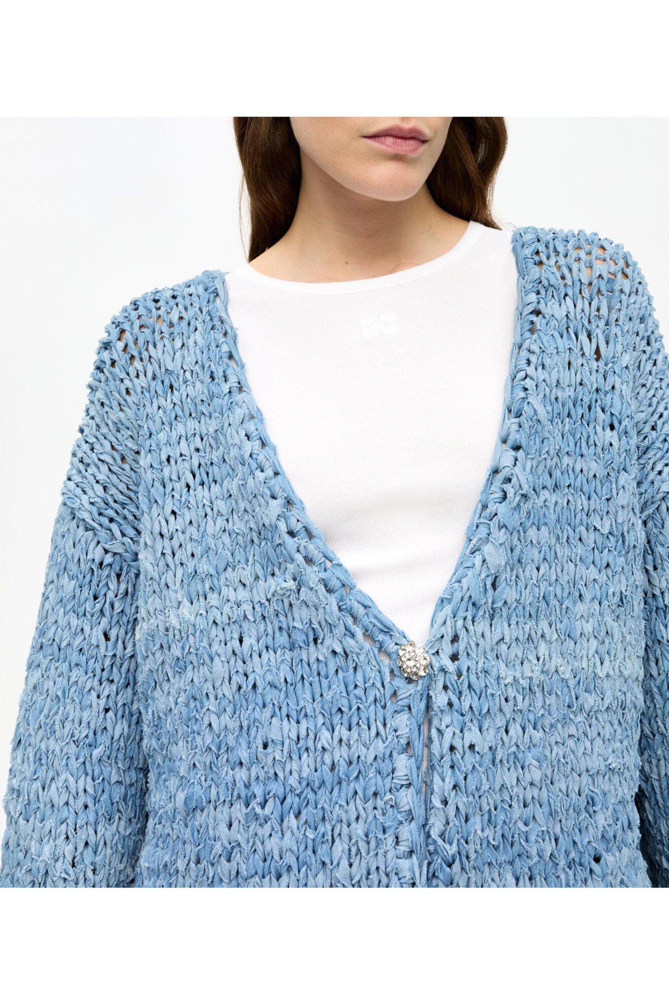 Blue Denim Handknit Cardigan | Light Indigo