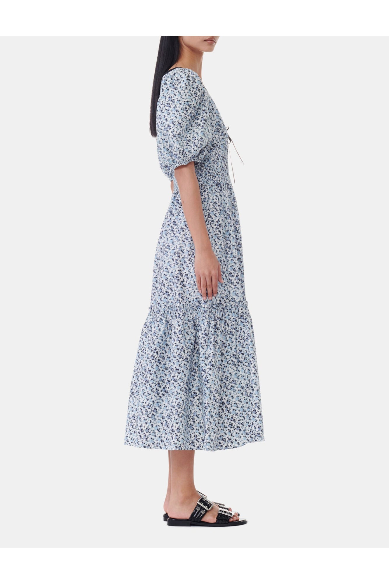 Blue Floral Printed Cotton Long Smock Dress | Glacier Lake
