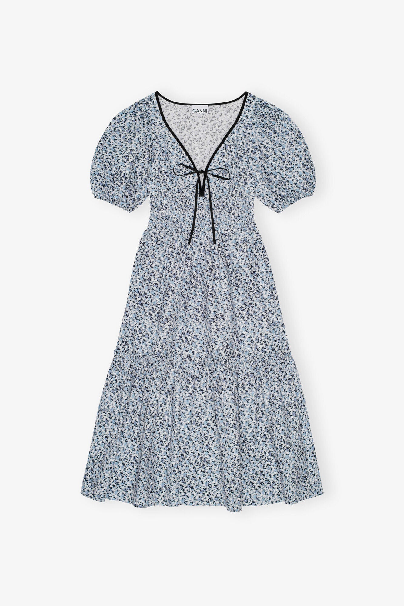 Blue Floral Printed Cotton Long Smock Dress | Glacier Lake