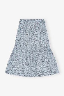 Blue Floral Printed Cotton Maxi Flounce Skirt | Glacier Lake