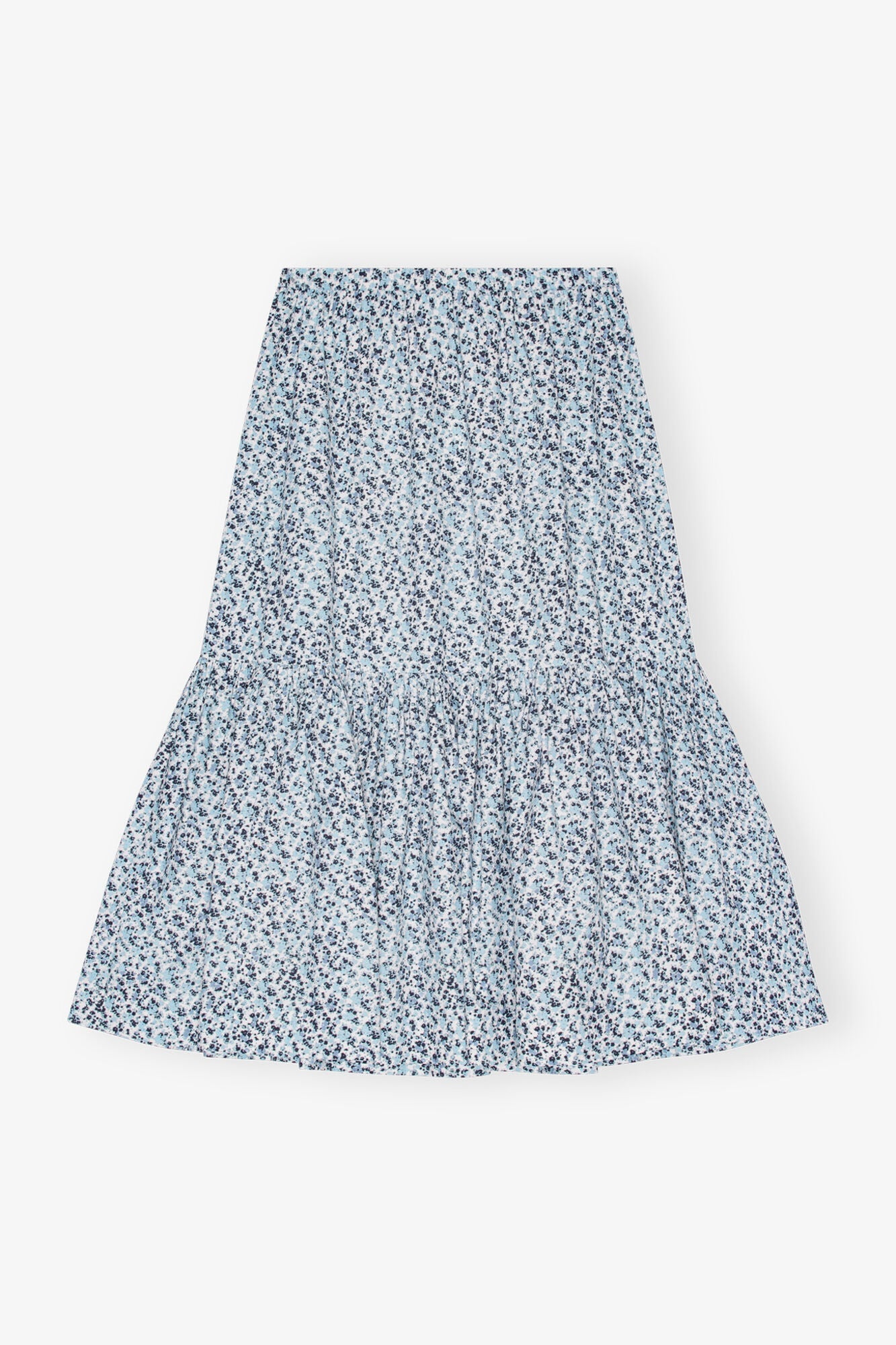 Blue Floral Printed Cotton Maxi Flounce Skirt | Glacier Lake