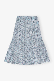 Blue Floral Printed Cotton Maxi Flounce Skirt | Glacier Lake