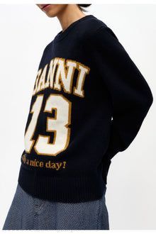Blue Graphic Wool Jumper | Sky Captain