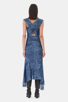 Blue Mesh Ruched Dress | Denim
