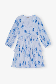Blue Pleated Georgette Flounce Smock Mini Dress | Heather