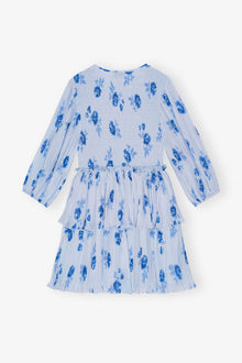 Blue Pleated Georgette Flounce Smock Mini Dress | Heather