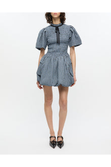 Blue Seersucker Check Mini Smock Dress | Soft Chambray