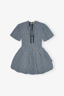 Blue Seersucker Check Mini Smock Dress | Soft Chambray