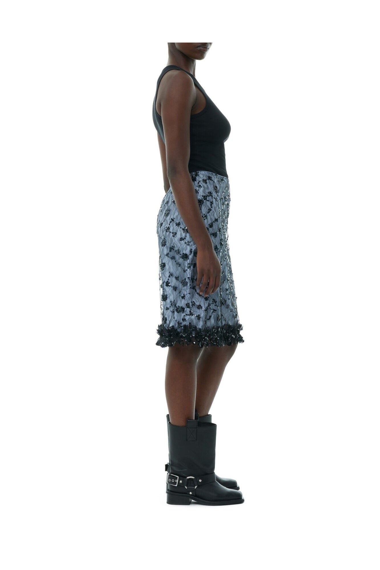 Blue Sequin Lace Skirt | Heather