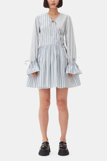 Blue Stripe Cotton Mini Wrap Dress | Egret