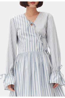 Blue Stripe Cotton Mini Wrap Dress | Egret