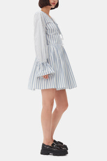 Blue Stripe Cotton Mini Wrap Dress | Egret