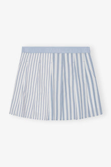 Blue Stripe Cotton Pleated Mini Skirt | Egret