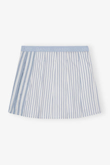 Blue Stripe Cotton Pleated Mini Skirt | Egret