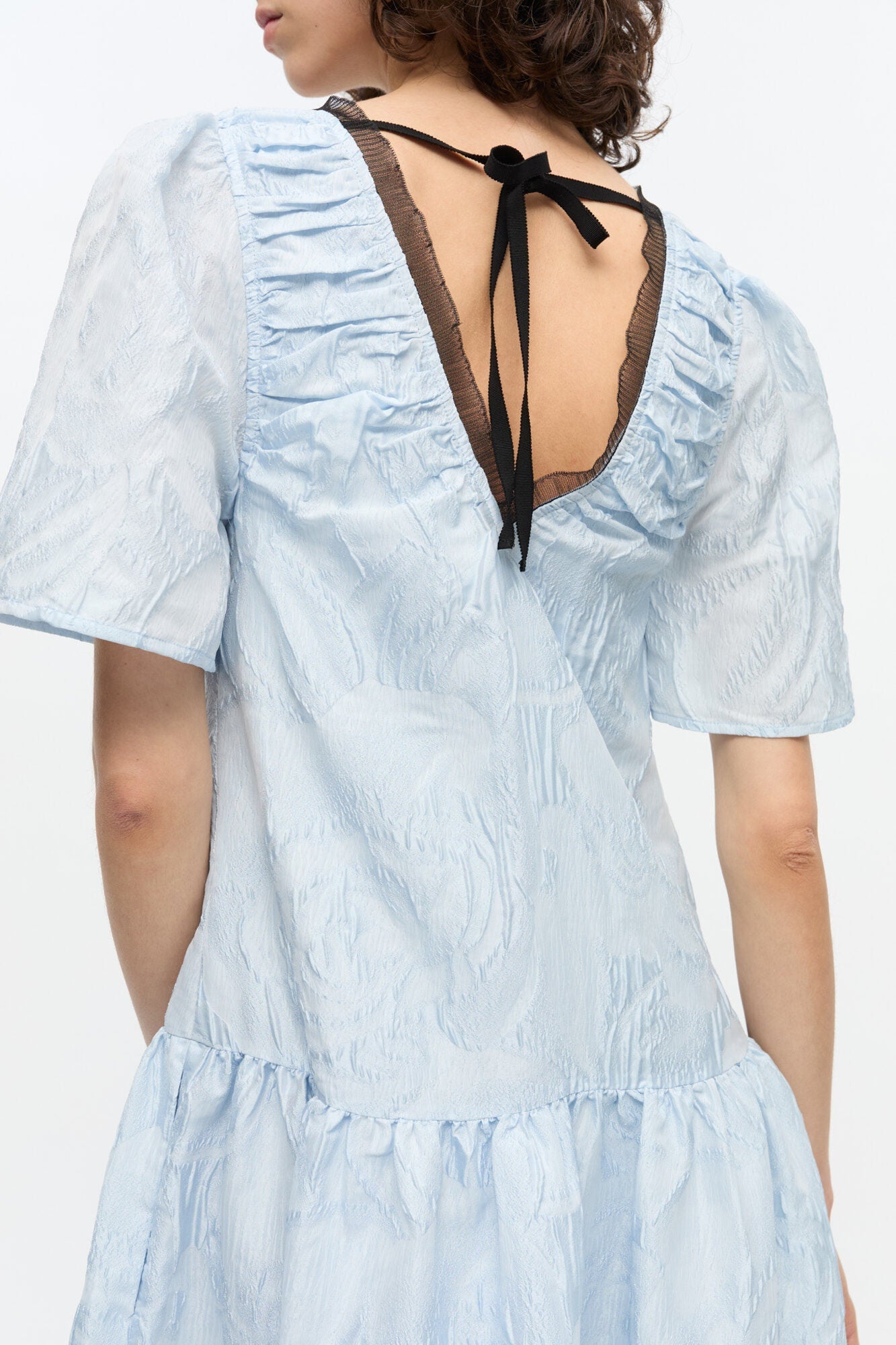 Blue Textured Cloque Midi Dress | Soft Chambray