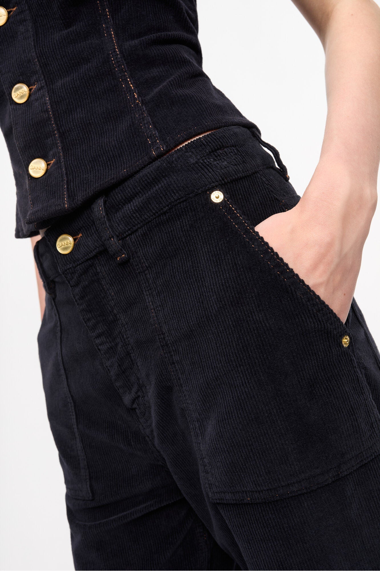 Blue Washed Corduroy Cargo Trousers | Sky Captain