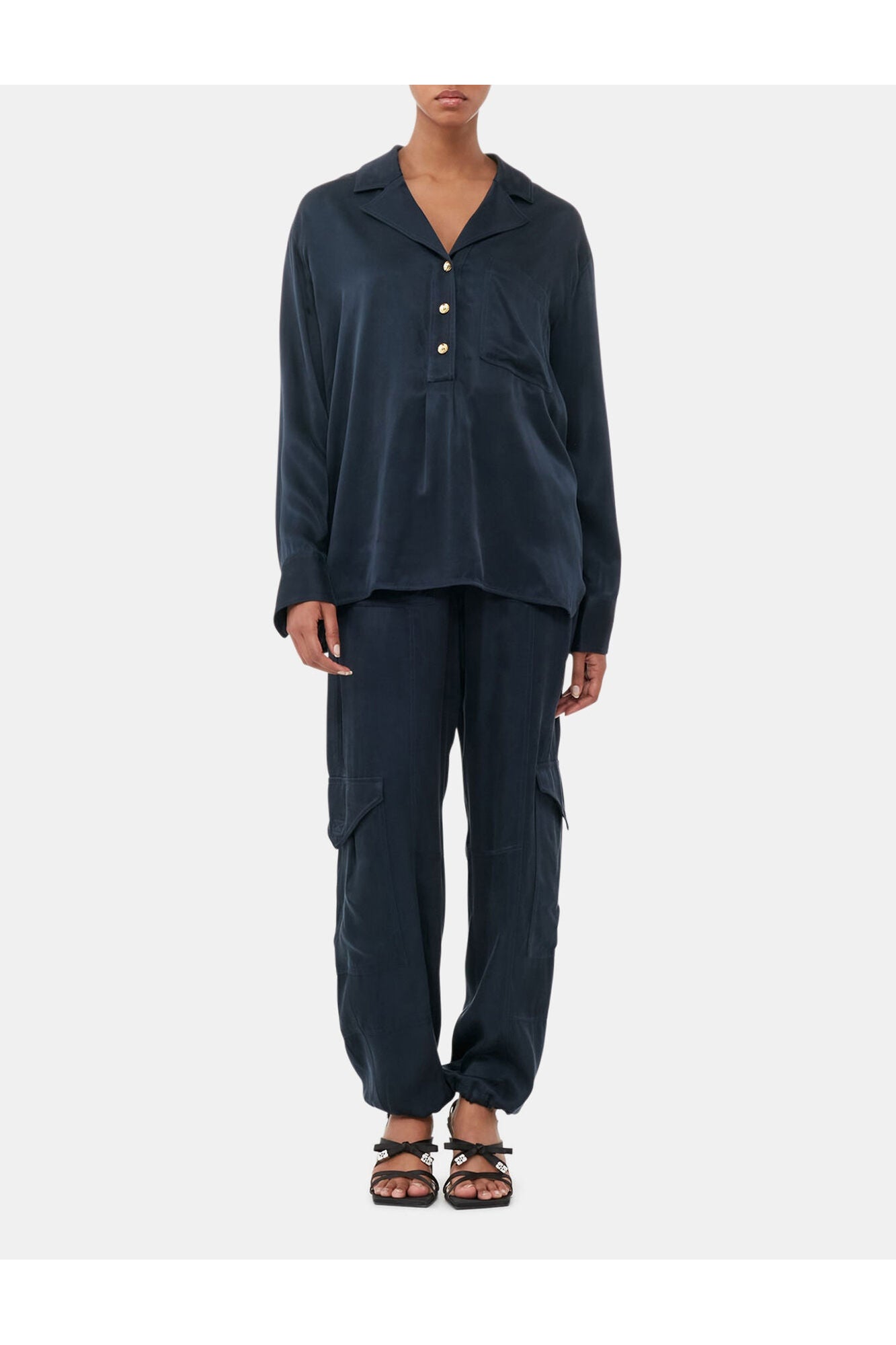 Blue Washed Satin Trousers | Sky Captain