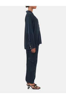 Blue Washed Satin Trousers | Sky Captain
