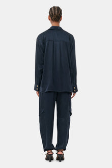 Blue Washed Satin Trousers | Sky Captain