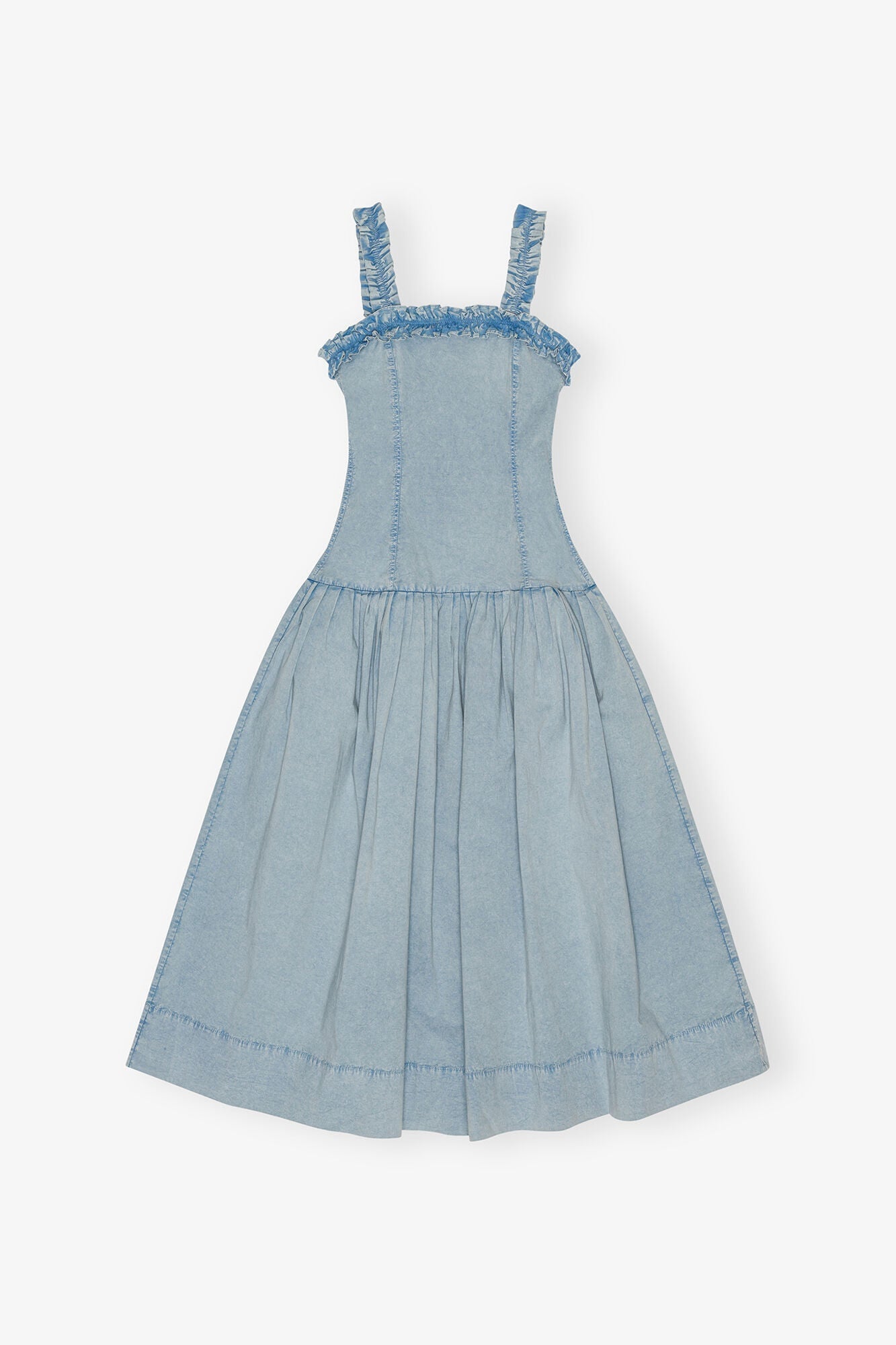 Blue Washed Stretch Cotton Corset Dress | Soft Chambray