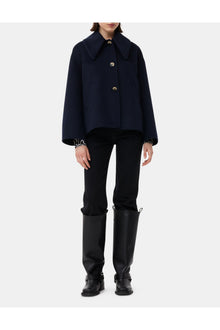 Blue Wool Wide Collar Jacket | Sky Captain