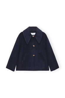 Blue Wool Wide Collar Jacket | Sky Captain