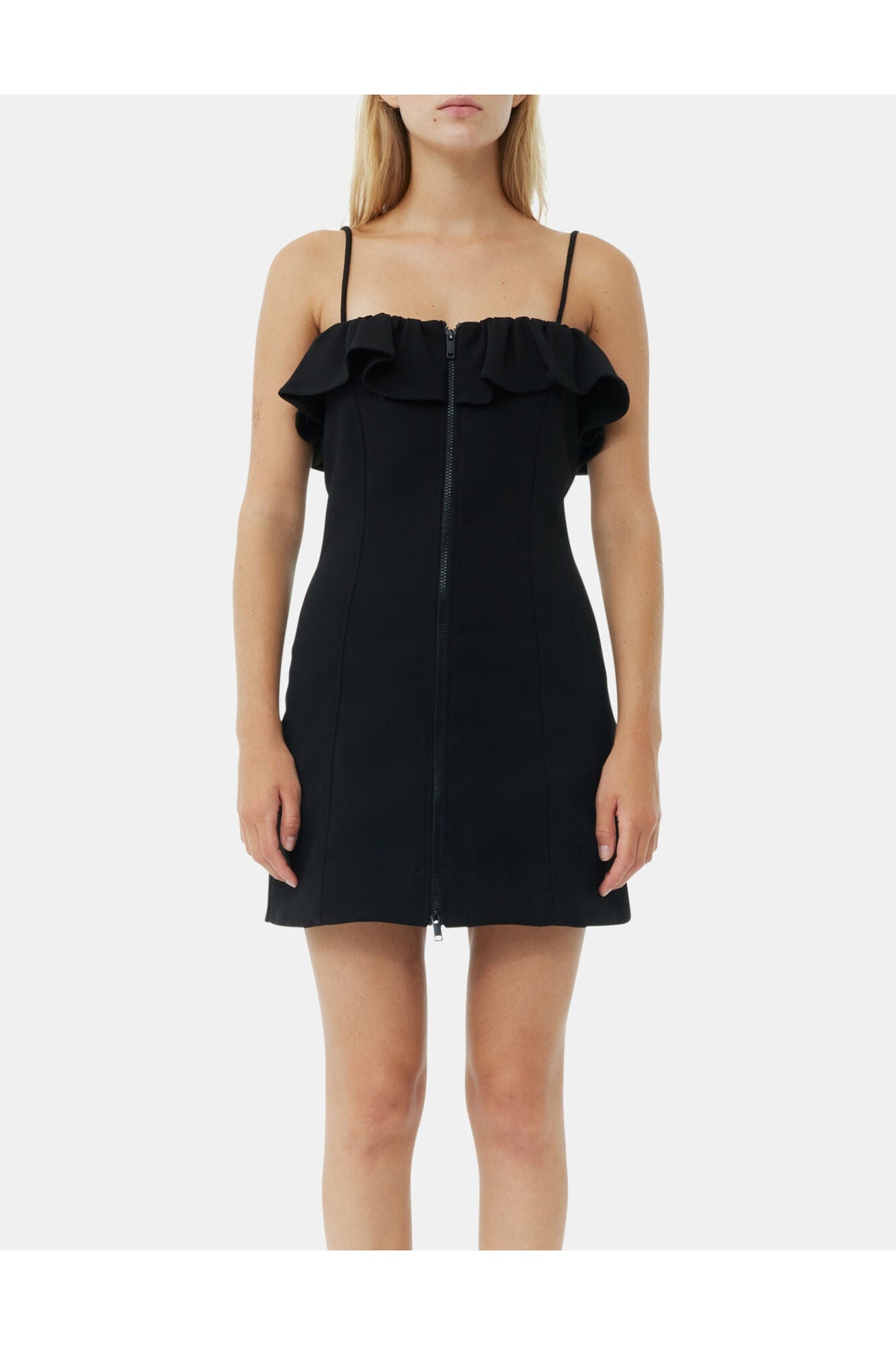 Bonded Crepe Strap Mini Dress | Black