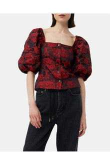 Botanical Jacquard Fitted Blouse | High Risk Red