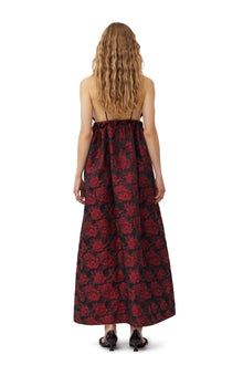 Botanical Jacquard Long Strap Dress | High Risk Red