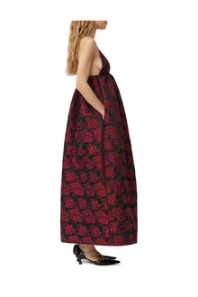 Botanical Jacquard Long Strap Dress | High Risk Red