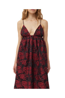 Botanical Jacquard Long Strap Dress | High Risk Red