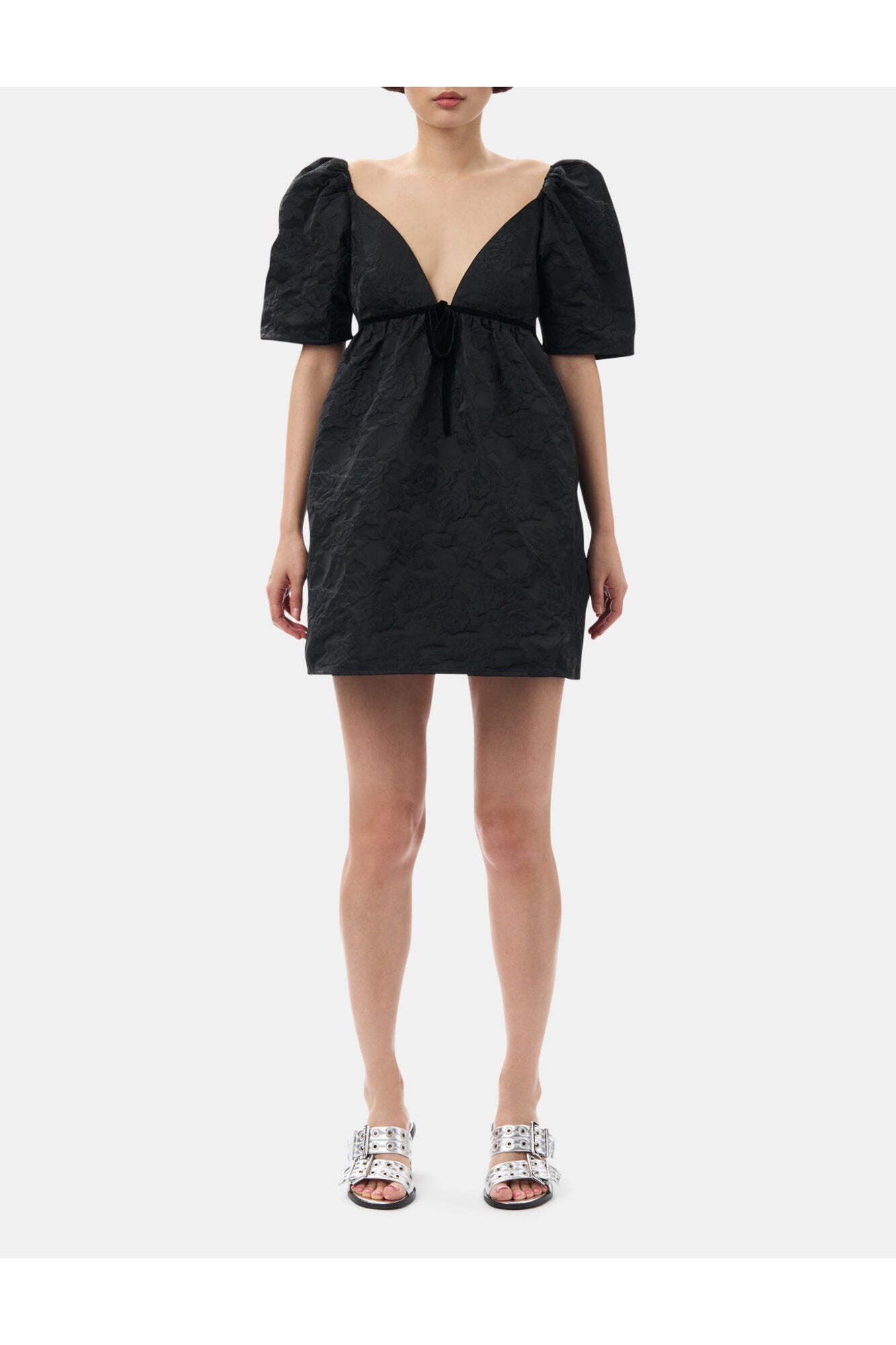 Botanical Jacquard Mini Dress | Black