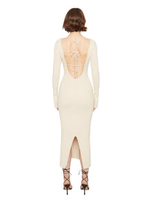 Womens | Bow Knit Backless Maxi Dress | Cream