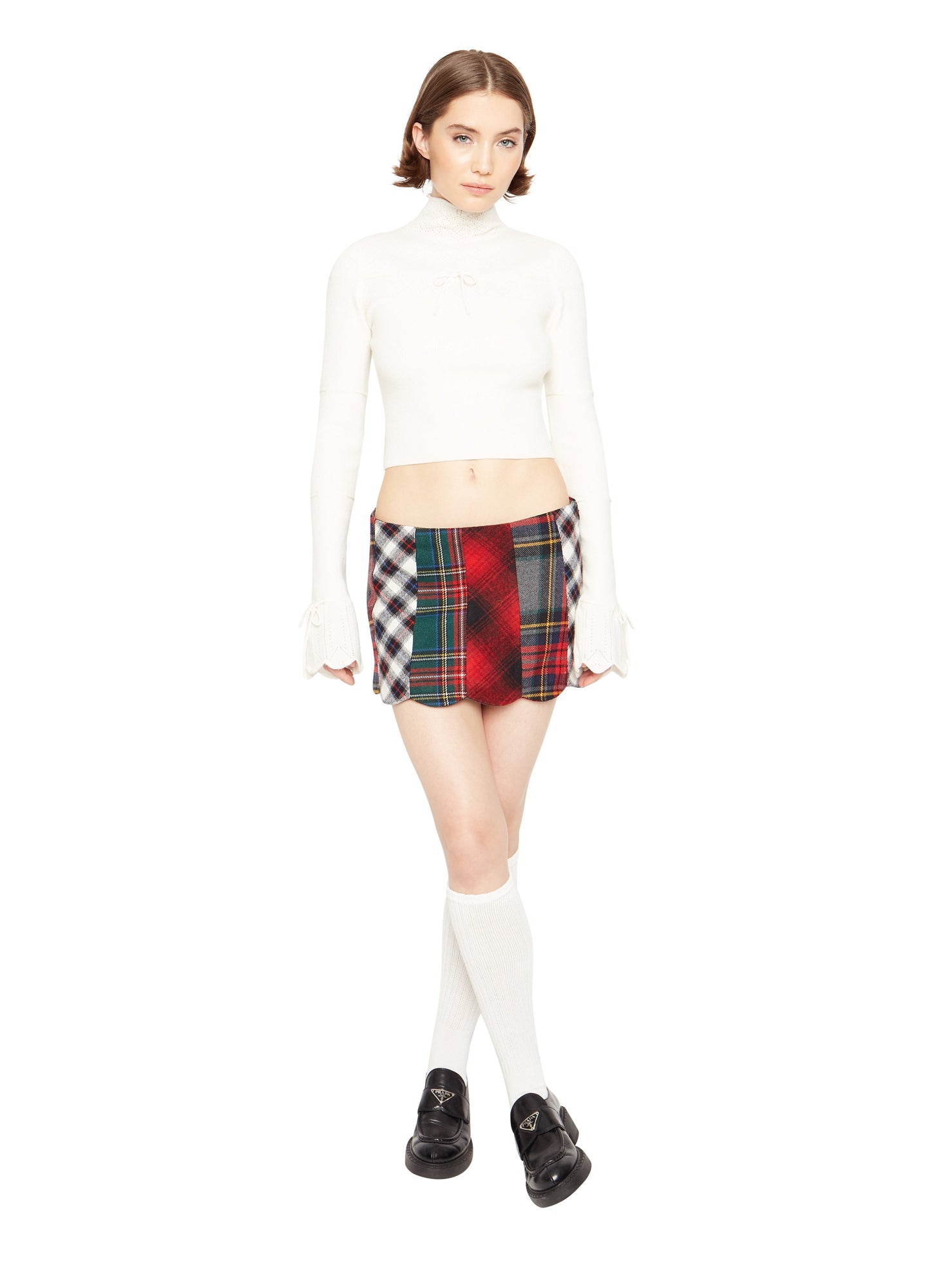 Womens | Bow Knit Tie Pointelle Turtleneck | White
