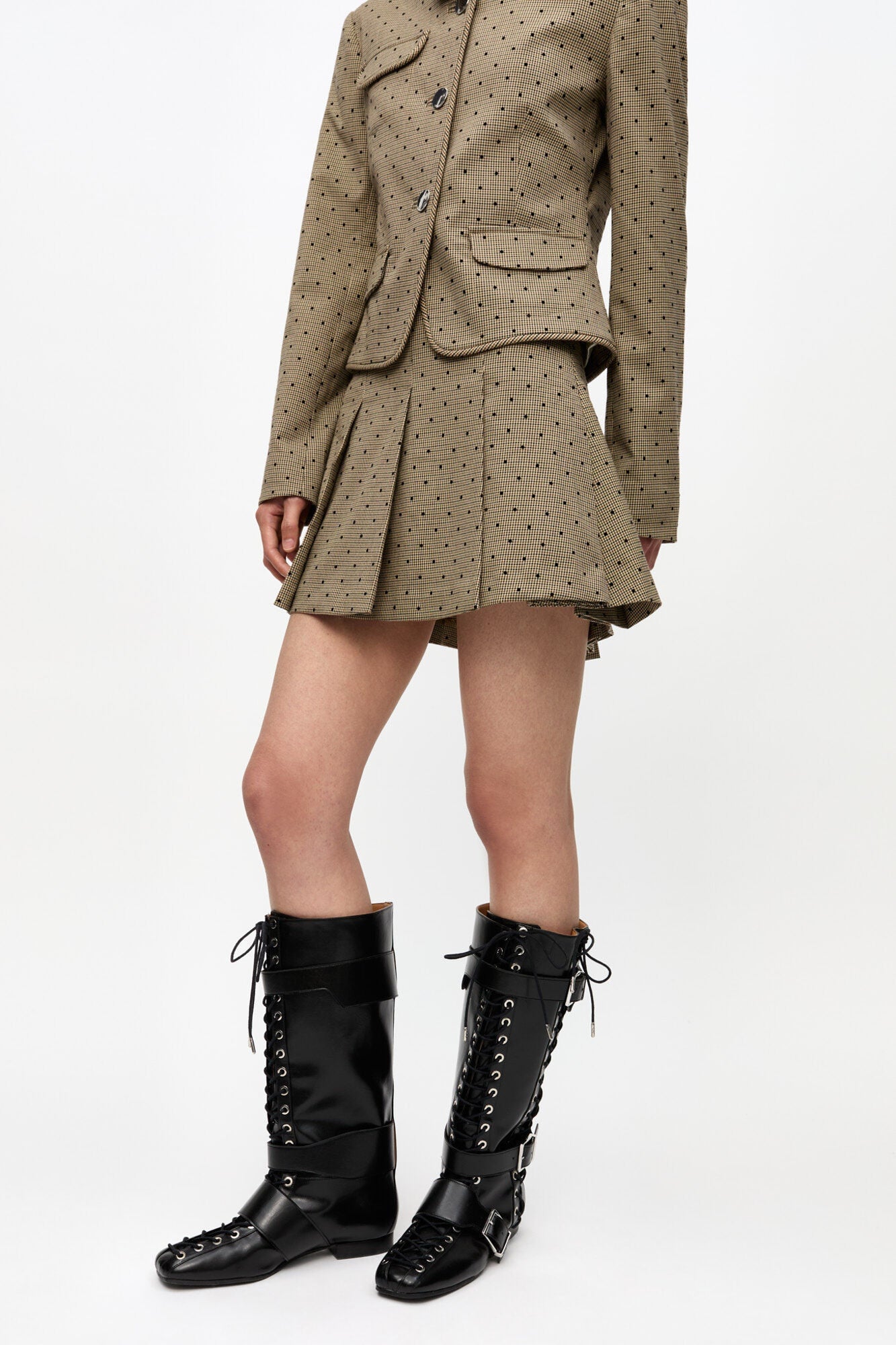 Brown Flock Check Suiting Mini Skirt | Tiger's Eye