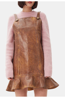 Brown Foil Denim Mini Dress | Cognac