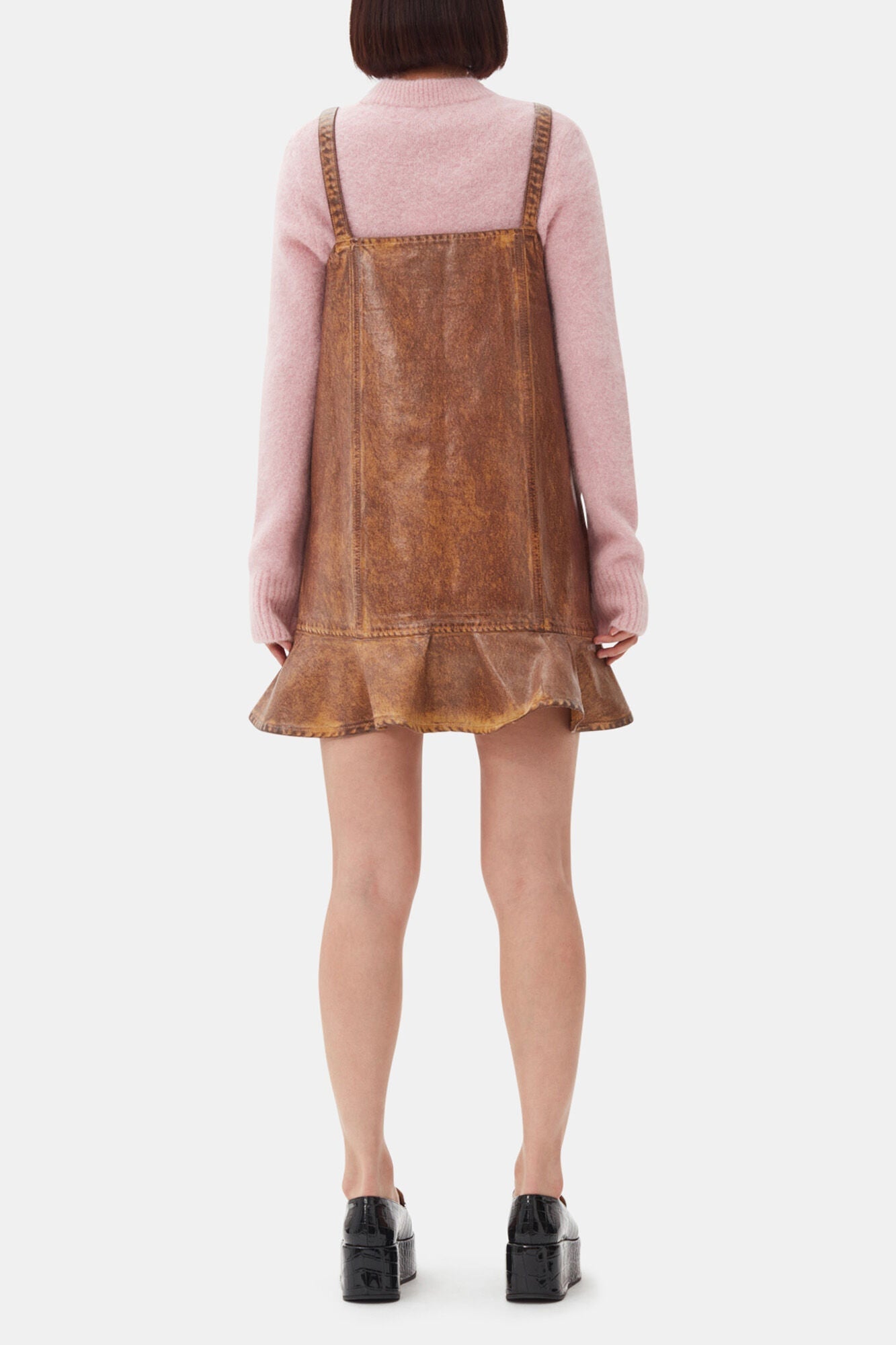 Brown Foil Denim Mini Dress | Cognac