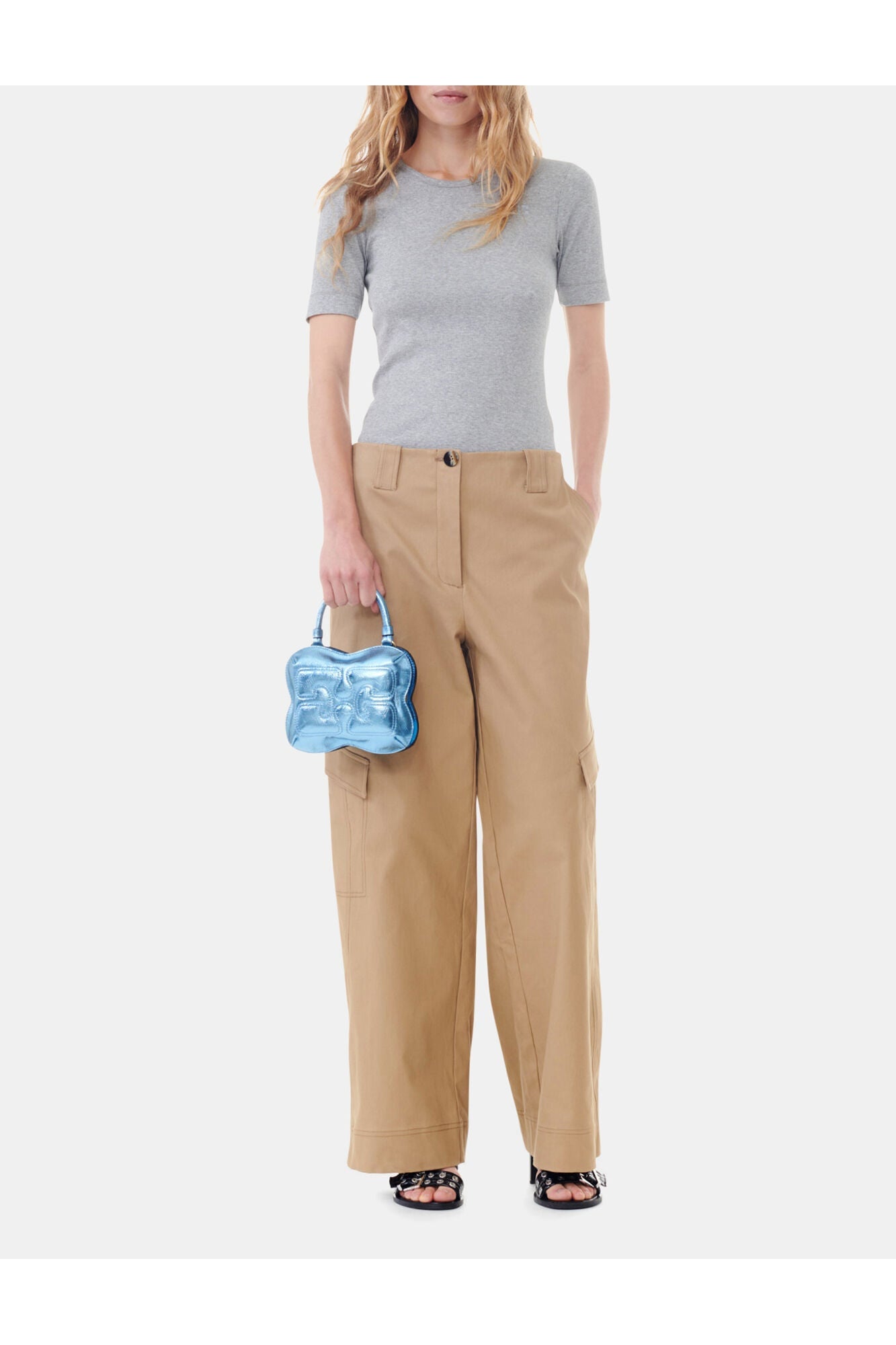 Brown Herringbone Canvas Mid Waist Trousers | Tiger's Eye