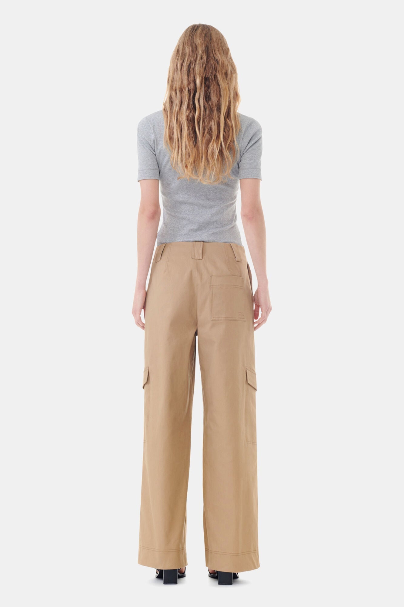 Brown Herringbone Canvas Mid Waist Trousers | Tiger's Eye